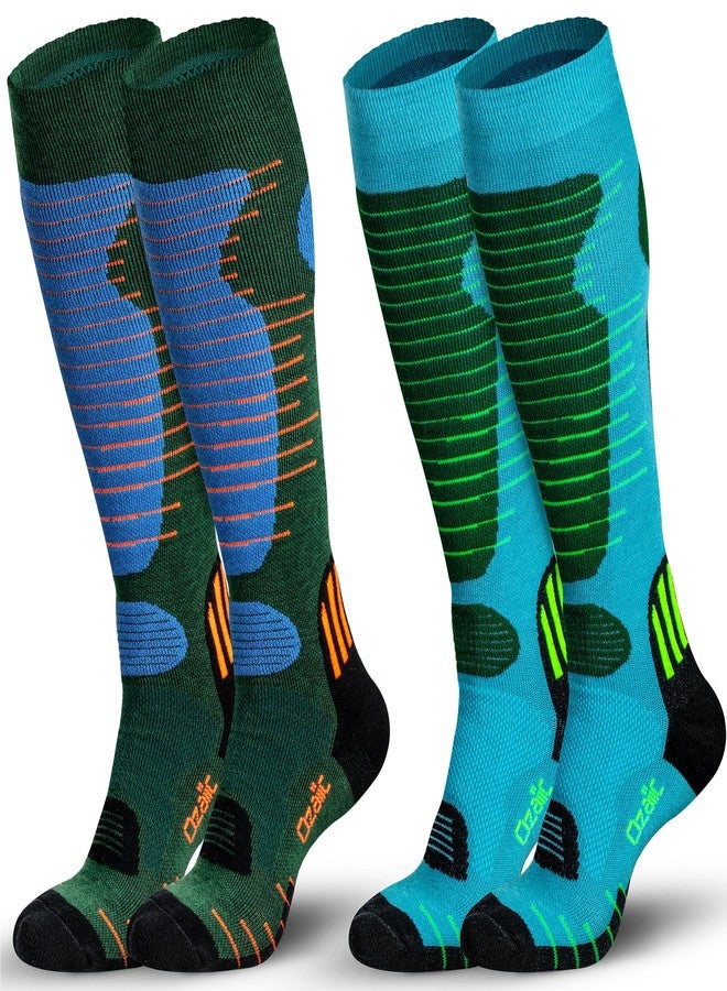 Ozaiic Merino Wool Ski Socks Mens Womens 2 Pairs for Skiing, Snowboarding, Thermal Knee High Winter Warm Sports Performance Socks - Image 1